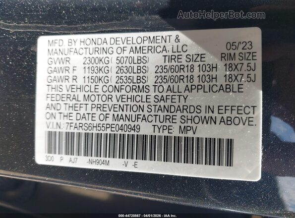 7FARS6H55PE040949 2023 HONDA CR-V Gray ძრავის განყოფილების ხედი