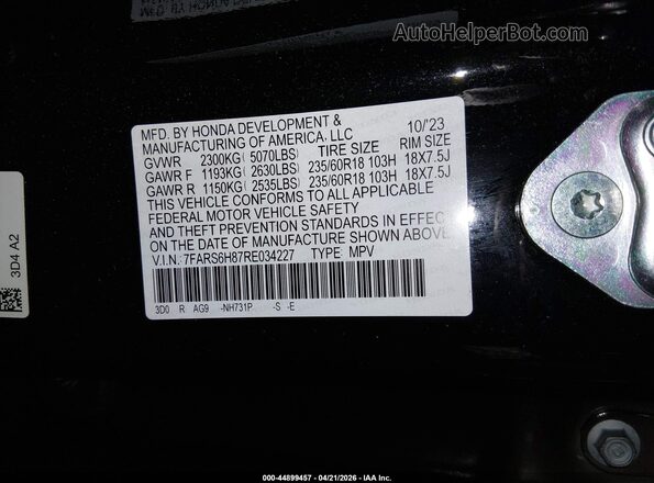 7FARS6H87RE034227 2024 HONDA CR-V Black Vista del compartimento del motor
