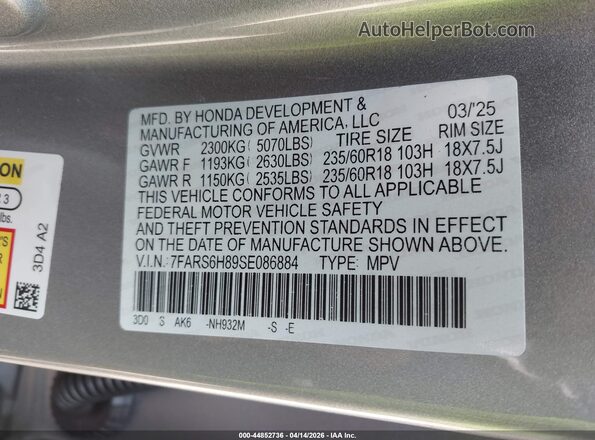 7FARS6H89SE086884 2025 HONDA CR-V HYBRID Серебряный 