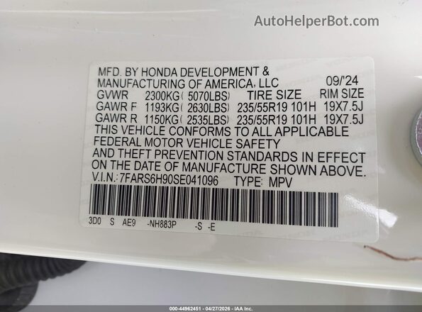 7FARS6H90SE041096 2025 HONDA CR-V White Вид підкапотного простору