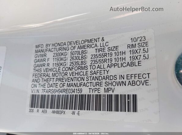 7FARS6H94RE034159 2024 HONDA CR-V White Շարժիչի բաժամունքի տեսք