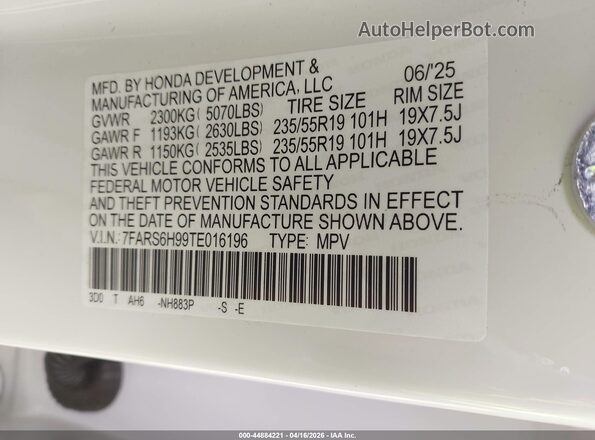 7FARS6H99TE016196 2026 HONDA CR-V HYBRID White 
