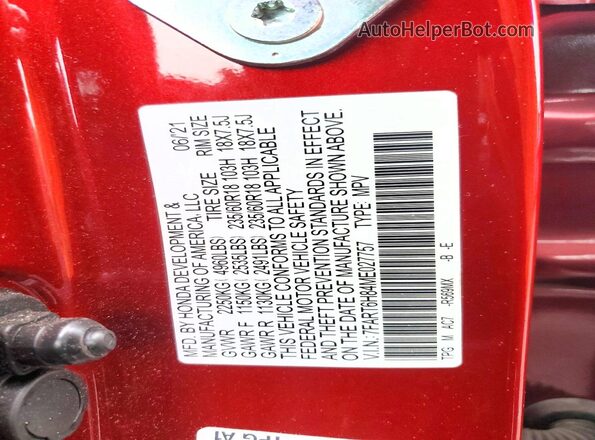 7FART6H84ME027757 2021 HONDA CR-V Красный Панорамный вид салона 360°