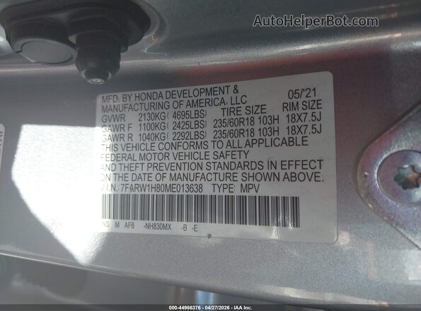 7FARW1H80ME013638 2021 HONDA CR-V Серебряный Вид подкапотного пространства
