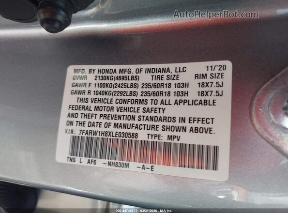7FARW1H8XLE030588 2020 HONDA CR-V Silver Widok komory silnika