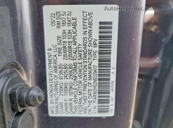 7FARW2H52NE029417 2022 HONDA CR-V Gray Вид підкапотного простору