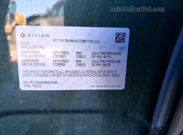 7FCTGAAA3NN015344 2022 RIVIAN R1T Green Engine compartment view