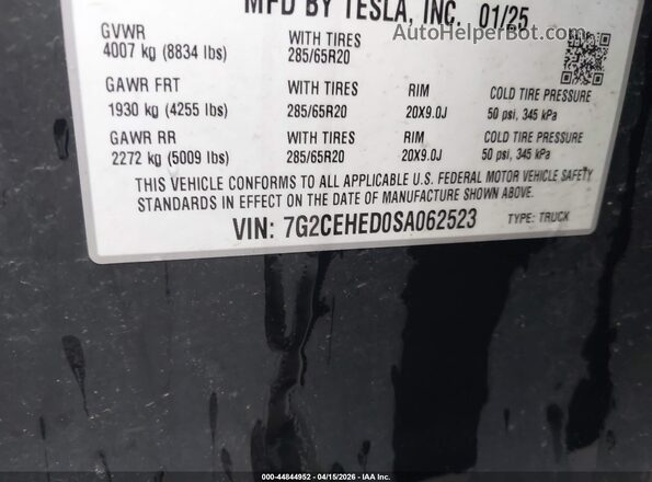 7G2CEHED0SA062523 2025 TESLA CYBERTRUCK Silver Engine compartment view