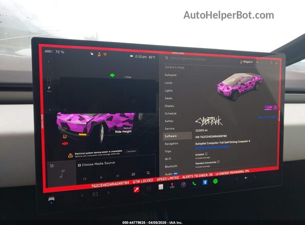 7G2CEHED4RA049784 2024 TESLA CYBERTRUCK Серый Вид задних сидений