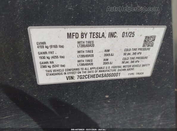 7G2CEHED4SA060001 2025 TESLA CYBERTRUCK Silver Widok komory silnika