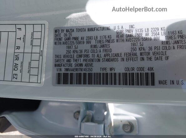 7MMVAAEW8TN145350 2026 MAZDA CX-50 HYBRID White ძრავის განყოფილების ხედი