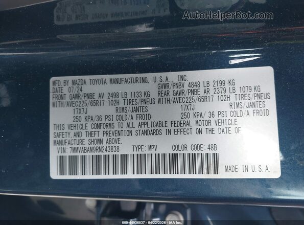 7MMVABAM9RN243838 2024 MAZDA CX-5 Dark Blue Вид подкапотного пространства
