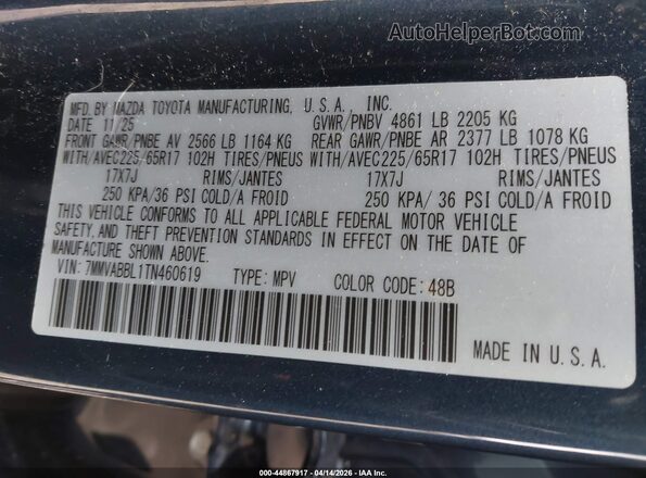 7MMVABBL1TN460619 2026 MAZDA CX-5 Blue Vista del compartimento del motor