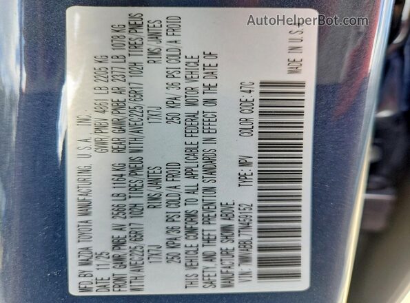 7MMVABBL7TN459152 2026 MAZDA CX-5 Blue Widok naklejki z numerem VIN