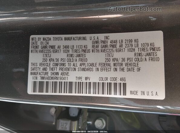 7MMVABDM9RN190411 2024 MAZDA CX-5 Gray Engine compartment view