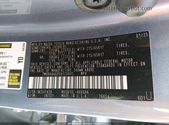 7MUBAAAG9SV120893 2025 TOYOTA LL Gray 