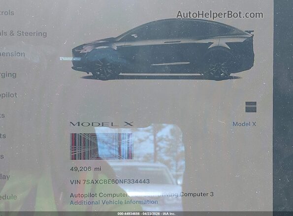 7SAXCBE60NF334443 2022 TESLA MODEL X Black 