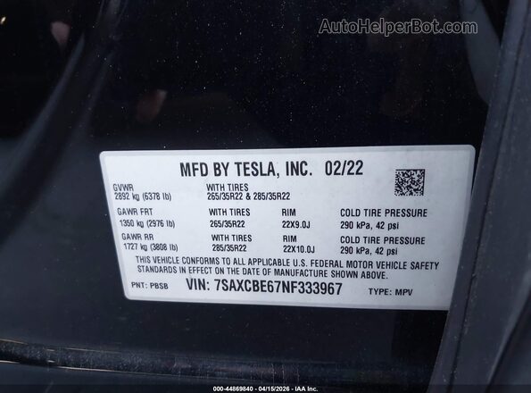 7SAXCBE67NF333967 2022 TESLA MODEL X Black Շարժիչի բաժամունքի տեսք