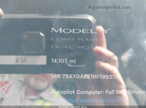 7SAYGAEE1RF199375 2024 TESLA MODEL Y Серый Вид задних сидений