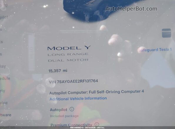 7SAYGAEE2RF131764 2024 TESLA MODEL Y Black Widok tylnych siedzeń