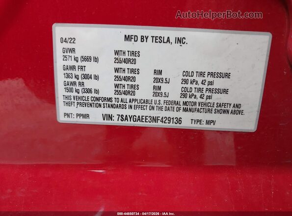 7SAYGAEE3NF429136 2022 TESLA MODEL Y Черный 