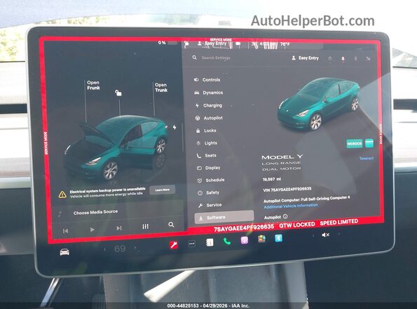 7SAYGAEE4PF926635 2023 TESLA MODEL Y Blue Вид панелі приладів