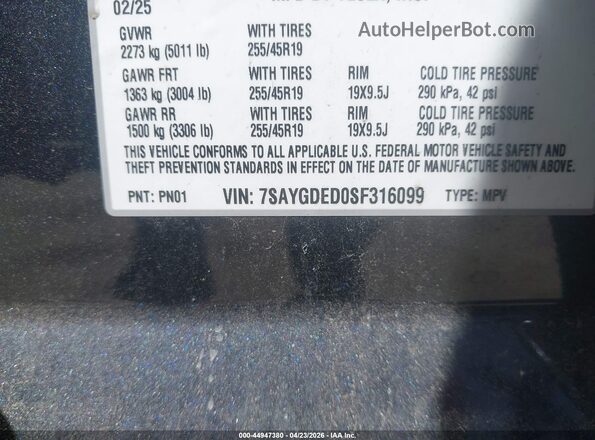 7SAYGDED0SF316099 2025 TESLA MODEL Y Black Շարժիչի բաժամունքի տեսք