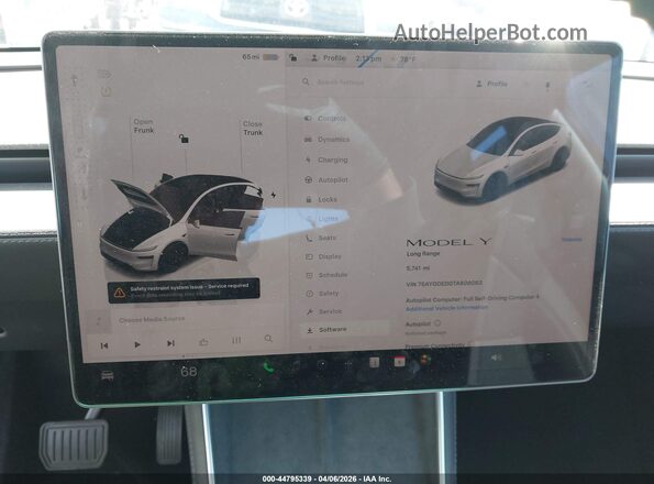 7SAYGDED0TA609063 2026 TESLA MODEL Y Белый Вид задних сидений