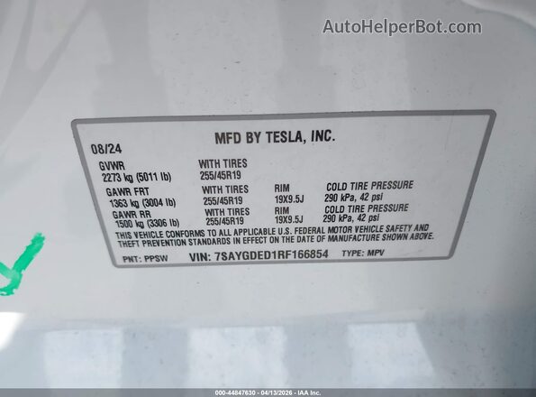 7SAYGDED1RF166854 2024 TESLA MODEL Y Белый 