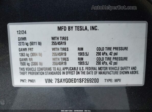 7SAYGDED1SF269200 2025 TESLA MODEL Y Black Vista del compartimento del motor