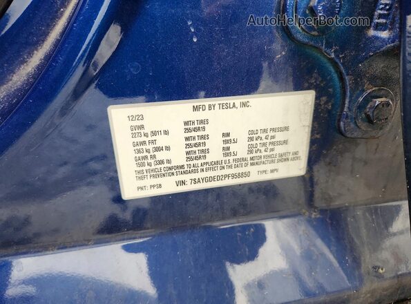7SAYGDED2PF958850 2023 TESLA MODEL Blue 