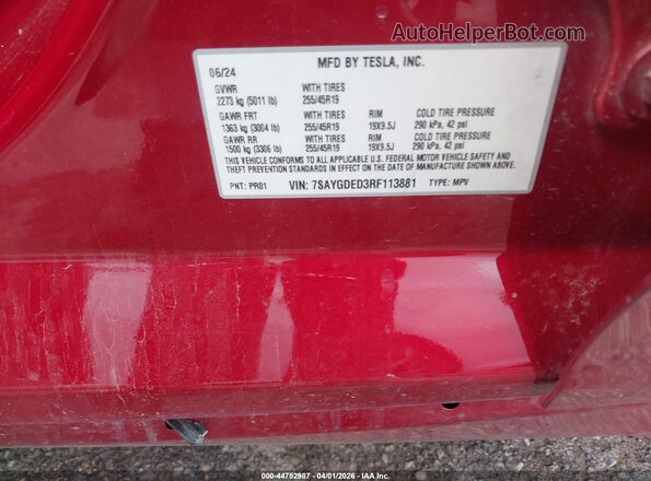 7SAYGDED3RF113881 2024 TESLA MODEL Y Красный Вид подкапотного пространства