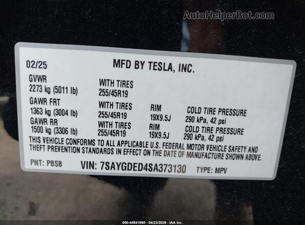 7SAYGDED4SA373130 2025 TESLA MODEL Y Black 