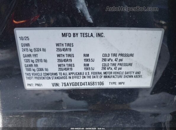 7SAYGDED4TA581106 2026 TESLA MODEL Y Black 