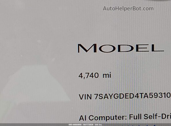 7SAYGDED4TA593109 2026 TESLA MODEL Y White 360 interior view