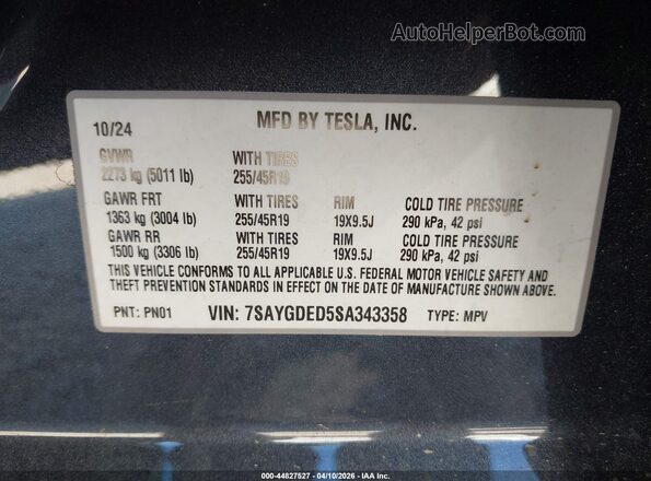 7SAYGDED5SA343358 2025 TESLA MODEL Y Черный 