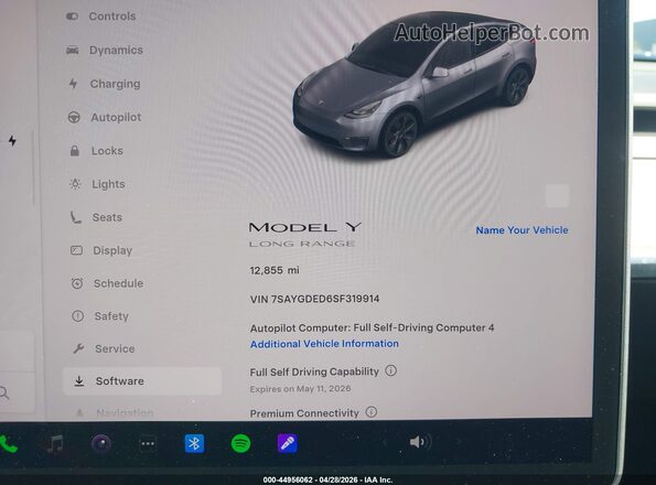 7SAYGDED6SF319914 2025 TESLA MODEL Y Серый Вид задних сидений