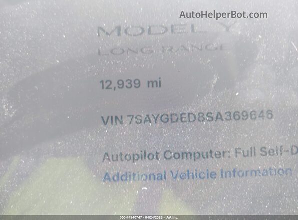 7SAYGDED8SA369646 2025 TESLA MODEL Y Gray 
