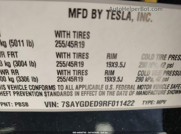 7SAYGDED9RF011422 2024 TESLA MODEL Y Черный Вид подкапотного пространства