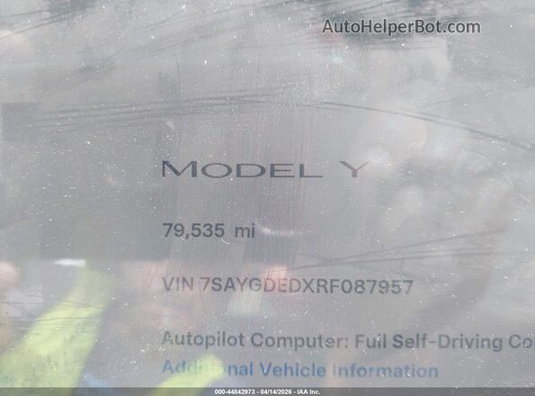 7SAYGDEDXRF087957 2024 TESLA MODEL Y Black უკანა სავარძლების ხედი