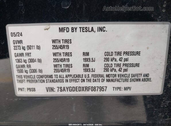 7SAYGDEDXRF087957 2024 TESLA MODEL Y Black ძრავის განყოფილების ხედი