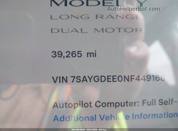 7SAYGDEE0NF449166 2022 TESLA MODEL Y Black 