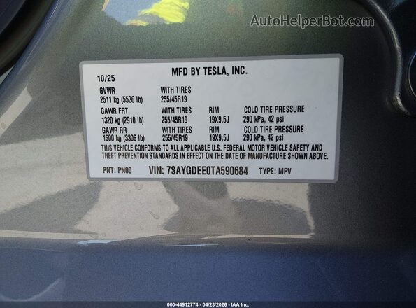 7SAYGDEE0TA590684 2026 TESLA MODEL Y Black Engine compartment view