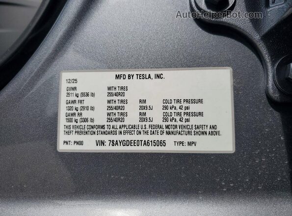 7SAYGDEE0TA615065 2026 TESLA MODEL Gray Engine compartment view