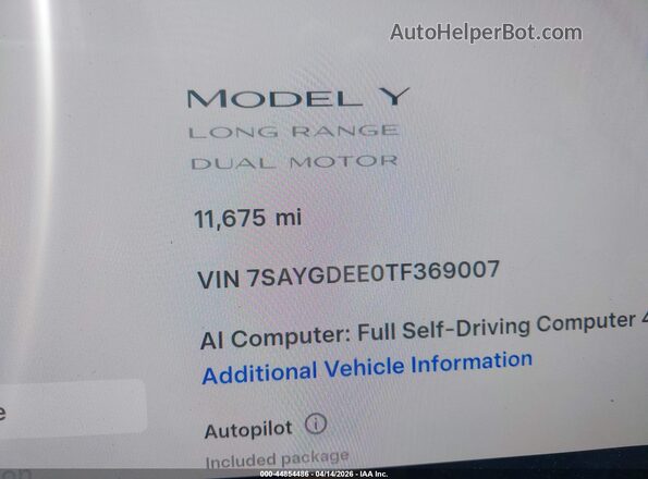 7SAYGDEE0TF369007 2026 TESLA MODEL Y Blue 
