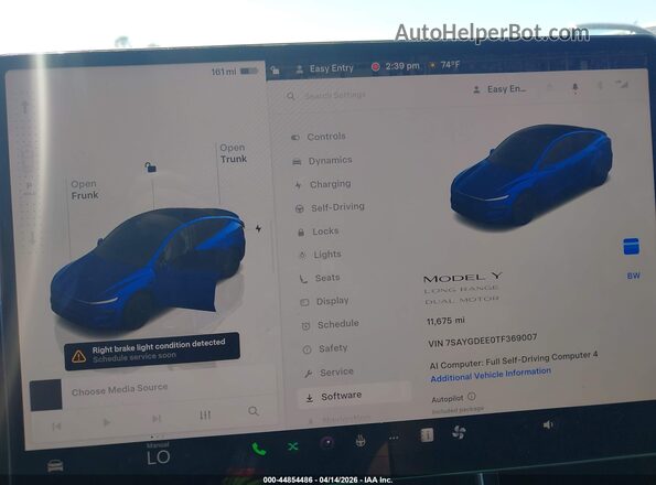 7SAYGDEE0TF369007 2026 TESLA MODEL Y Blue 