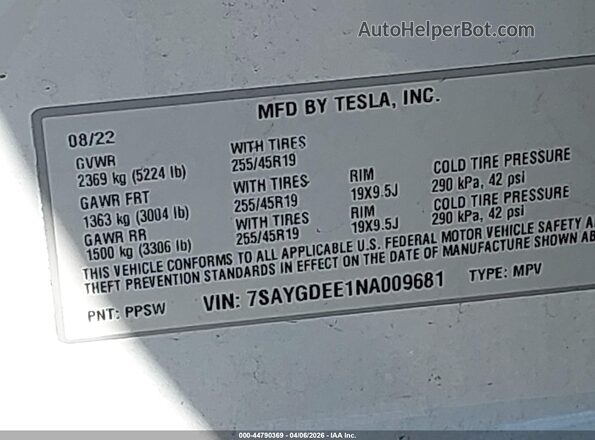 7SAYGDEE1NA009681 2022 TESLA MODEL Y Black Vista del compartimento del motor