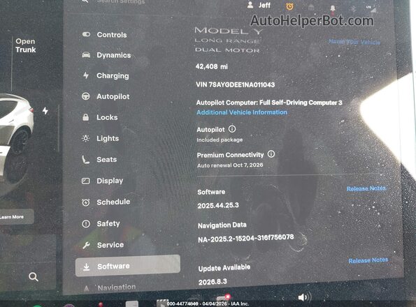 7SAYGDEE1NA011043 2022 TESLA MODEL Y White 