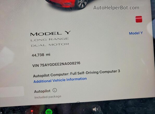7SAYGDEE2NA008216 2022 TESLA MODEL Black Սարքավորումների վահանակի տեսք
