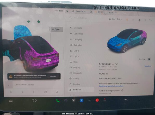 7SAYGDEE2NA022858 2022 TESLA MODEL Y Белый 